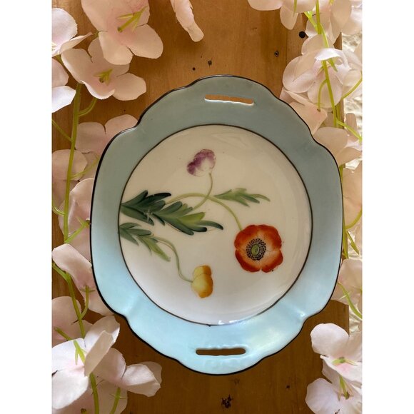 Vintage Hand-Painted Floral Porcelain Dish With Handles By Heinrich & Co Bavaria - Picture 1 of 10